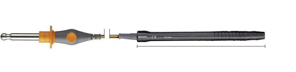 335-030 335-030  ~ Elektrodenhandgriff, ohne Tasten, Schaft 2,4 mm, 8 mm Bovie, Kabel 4,5 m ~