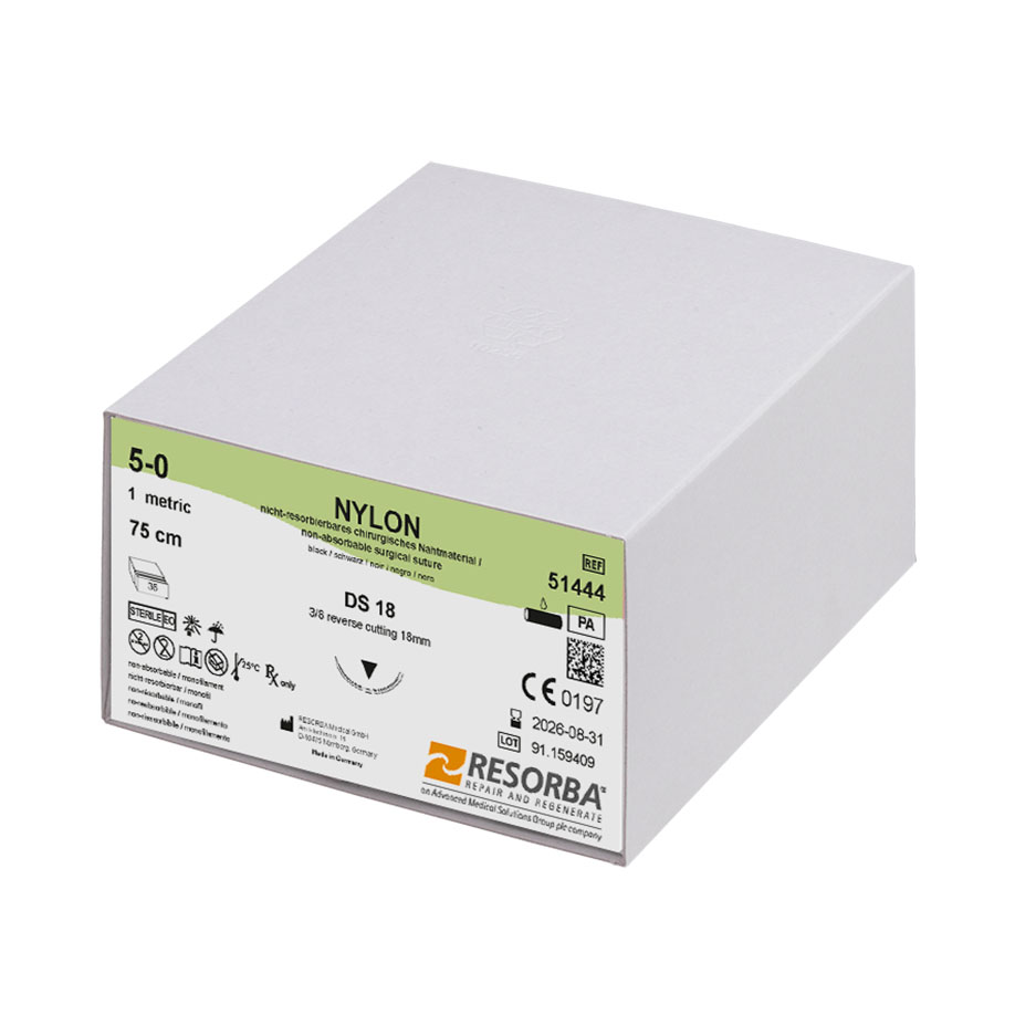 51444 51444  ~ NYLON schwarz, 5 0 USP, DS18, Länge 75cm ~