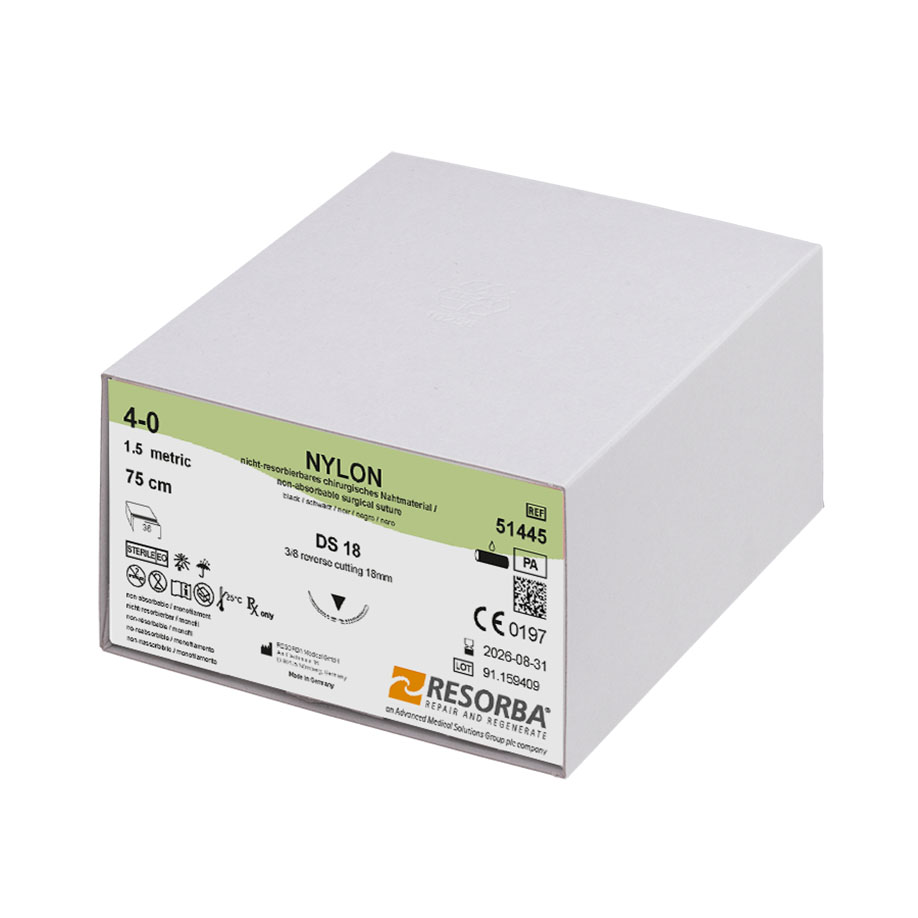 51445 51445  ~ NYLON schwarz, 4 0 USP, DS18, Länge 75cm ~