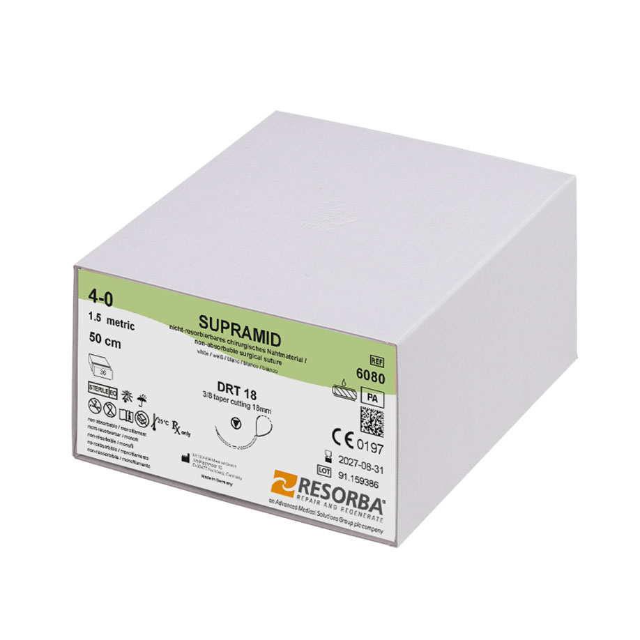 6080 6080  ~ SUPRAMID weiß, 4 0 USP, DRT18, Länge 50cm Schlingennaht ~