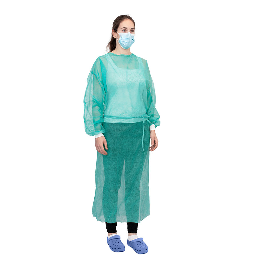 EN105000 EN105000  ~ PROTECTIVE   VISITOR GOWN 136CM X 140CM 20G M2 WITH KNITTED CUFFS GREEN [100 PK] ~