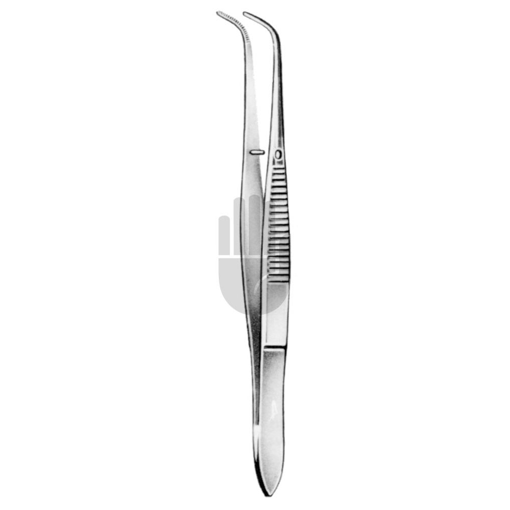 HB0427 HB0427  ~ Anatomische Pinzette, fein, stark gebogen, gerieft, mit Stift, 10,5cm ~