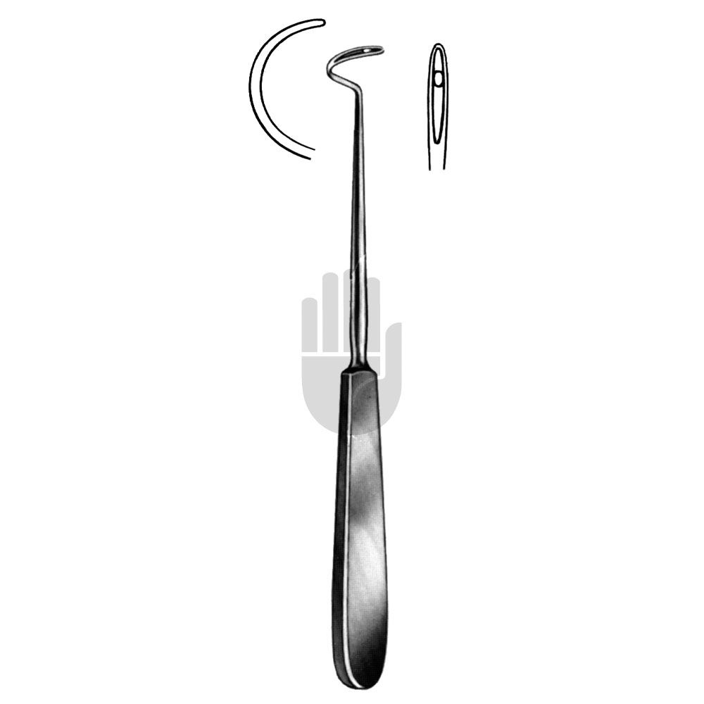 HB2534-20 HB2534-20  ~ Deschamps Unterbindungsnadel, stumpf, links gebogen, für die rechte Hand, 20cm ~