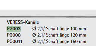 PG003  ~ INSUFFLATIONSKANÜLE VERESS SCH.100MM ~