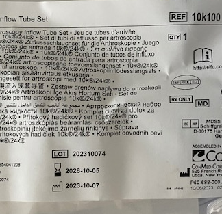 10K100  ~ 10k100 ~ Arthroscopy Inflow Tube Set 10k-Pump ~