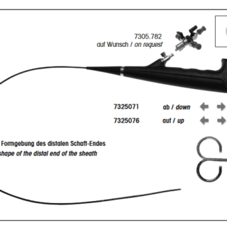 7325076  ~ FIBER-URETERORENOSKOP 9,6CH NL 680MM flexibel, Arbeitskanal 3,6Ch, schräge distale Spitze   6Ch, GL 1005mm, Abwinklung +270  -270 , Glasfaser-Lichtleiter, Faserbildleiter, manueller Fokus ~