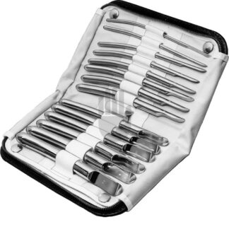 HB4903  ~ Hegar Uterusdilatatoren, 14 Stück, 4-17mm, mit glattem Muldengriff in Lederetui ~